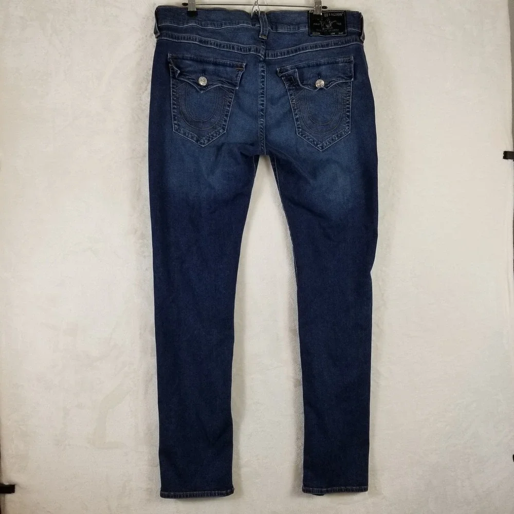True Religion Rocco Relaxed Skinny Jeans Mens 38 Blue Indigo Horseshoe Pockets
